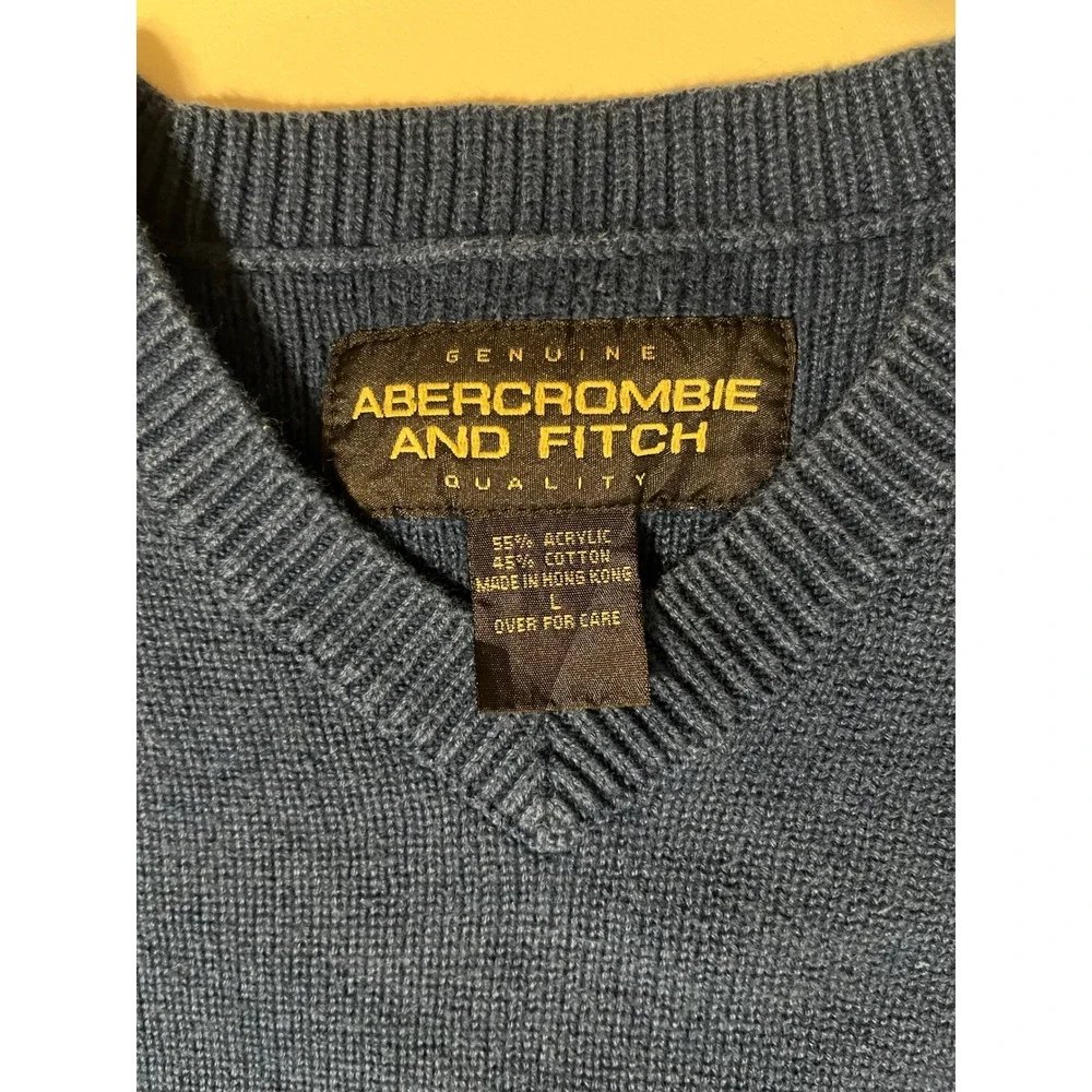 VTG Y2K Abercrombie‎ Fitch Mens Sweater Blue Heavy Knit L Chunky Dad Preppy